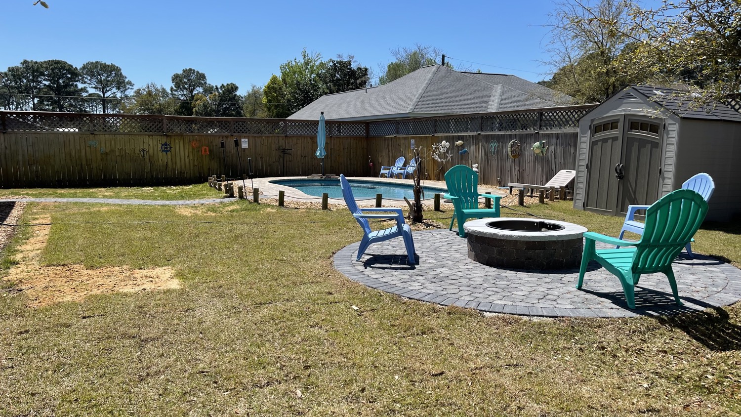 Backyard with fire pit