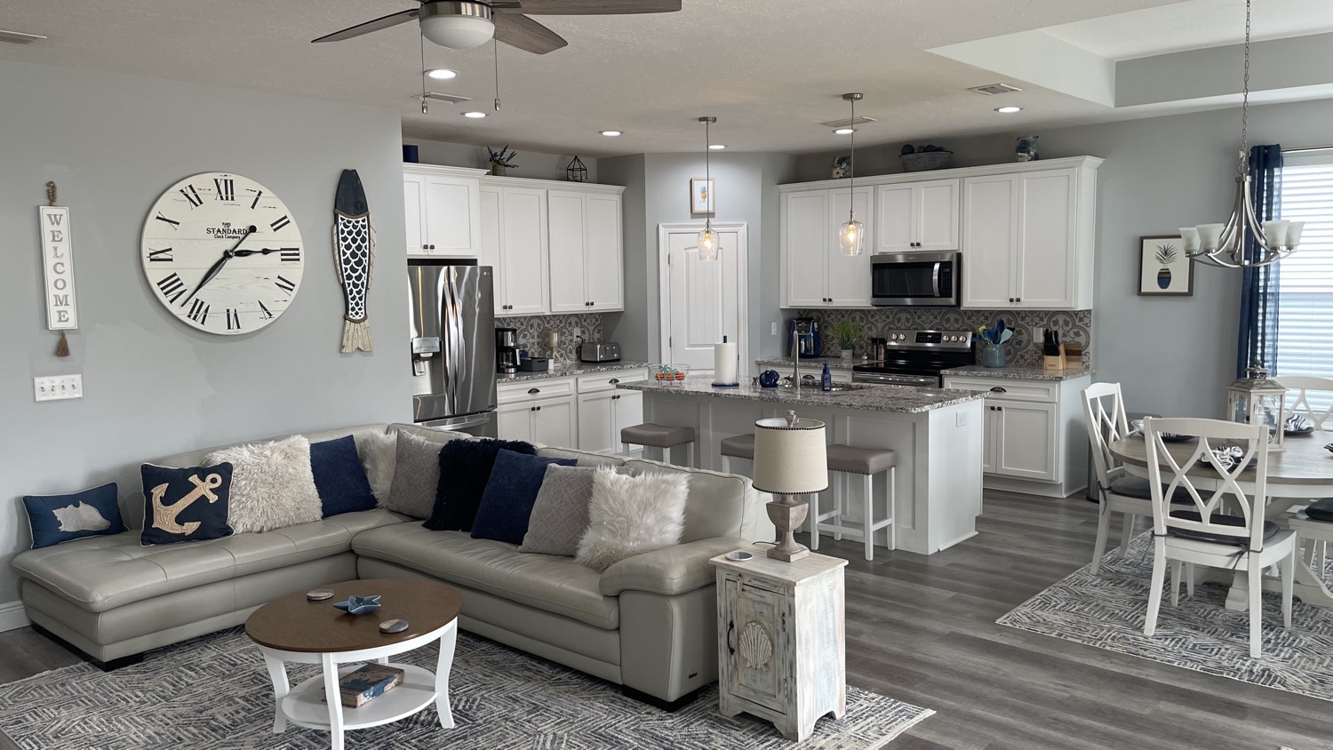 Open concept living, kitchen and dining area
